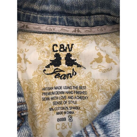 C & V Girls Small Denim Button Front Blue Jean Jacket Artisan Made - Picture 6 of 11